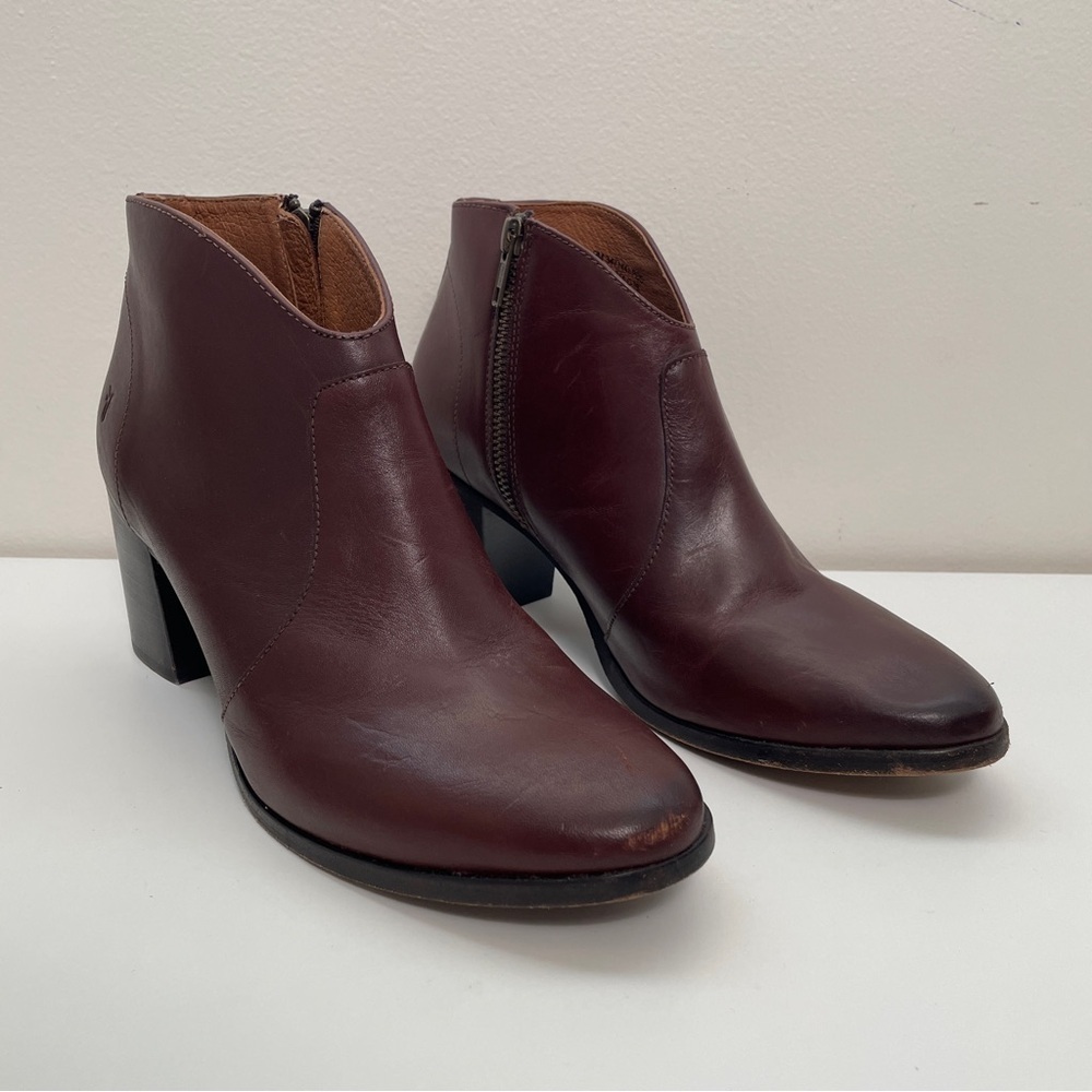 Frye Nora short zip boot brown size 9 bootie western leather pointed toe office - Picture 2 of 15